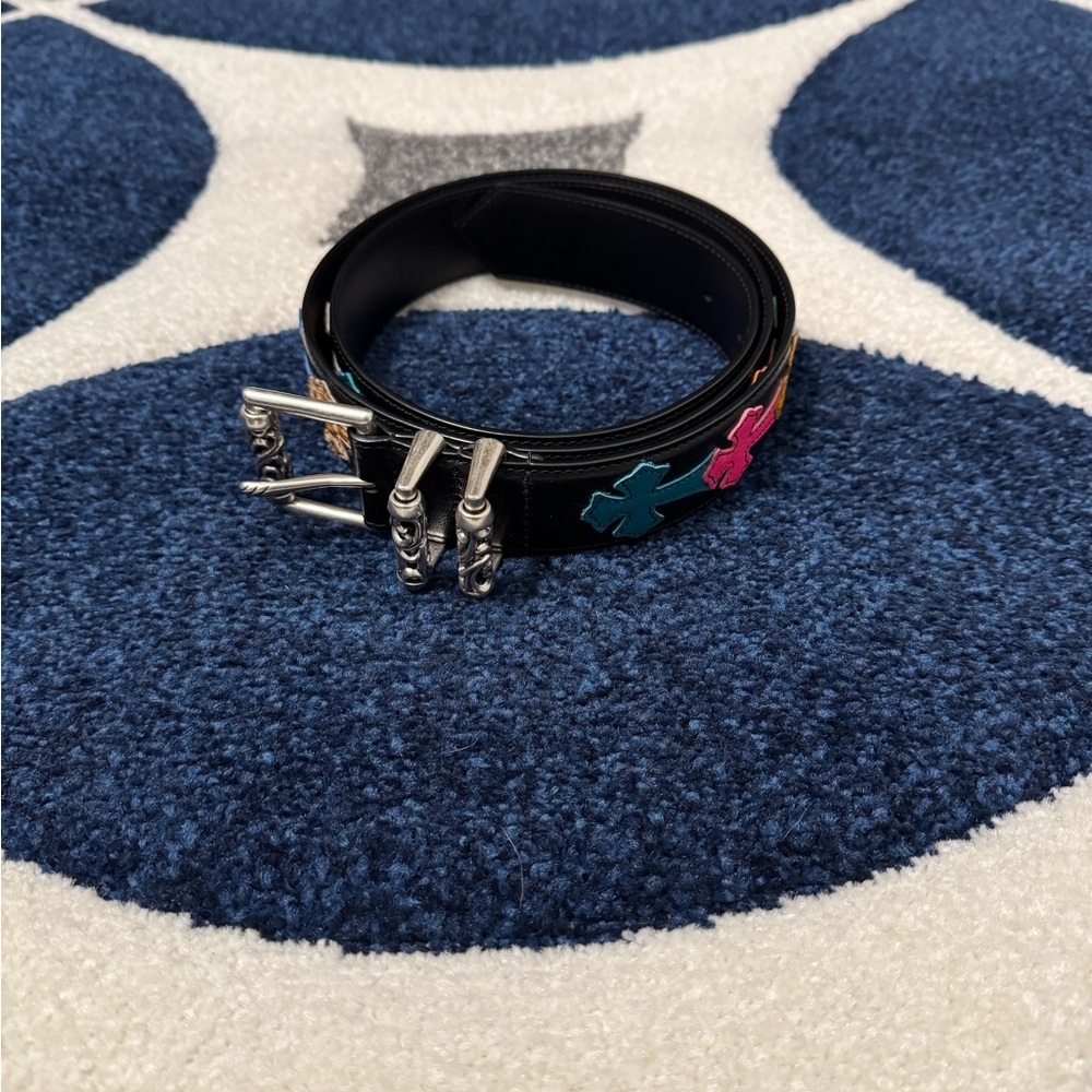 Chrome Hearts Roller Belt With Multi Color Cross Patch Leather Strap Size 38